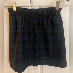J Crew mini black watch plaid skirt elastic waist size 2